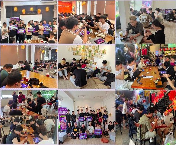 Ảnh ghép các vòng offline Đấu Trường Ngôi Sao mùa 5: các đội thi đấu và chụp ảnh nhận giải tại quán cyber và café